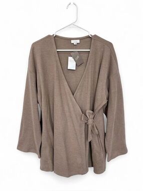 NWT Pure J. Jill Mocha Wrap Tie Cardigan Sweater Petite Medium Soft Cozy Pockets